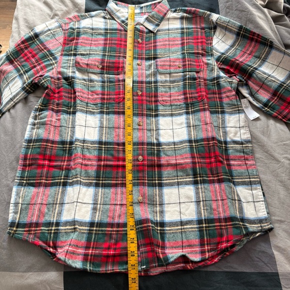 Old Navy flannel shirt plaid white green red winter warm Christmas Large NWT - Picture 10 of 11